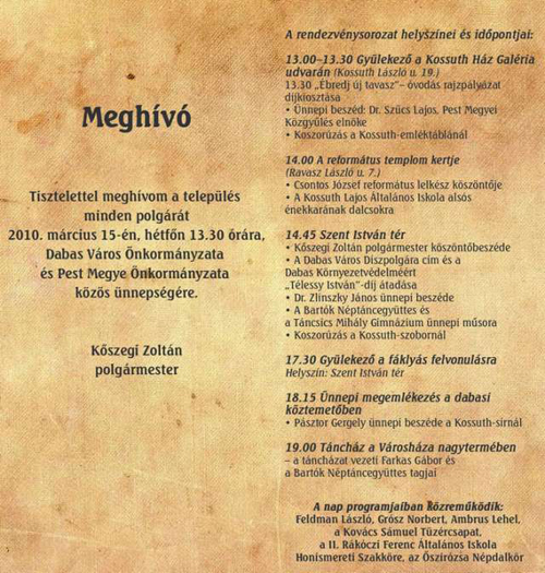 A rendezvénysorozat helyszínei és időpontja időrendi sorrendben