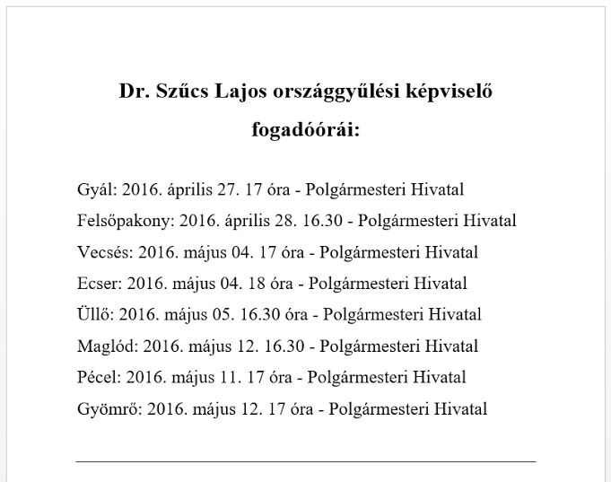 Dr.Szűcs Lajos fogadóórái